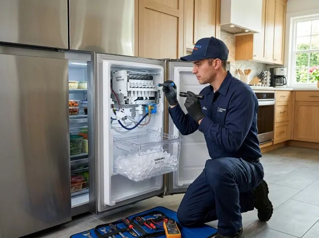Appliance Repair Hero technician repairing a refrigerator ice maker in Bow, WA